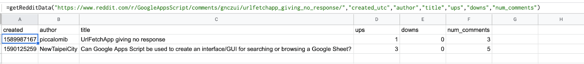 Google Apps Script Custom Function